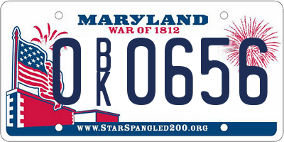 MD license plate 0BK0656