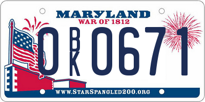 MD license plate 0BK0671