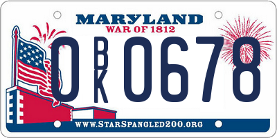 MD license plate 0BK0678