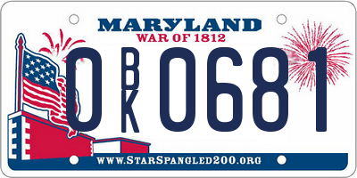 MD license plate 0BK0681