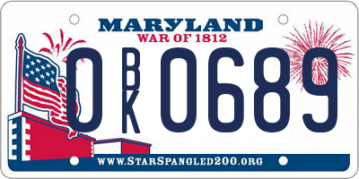 MD license plate 0BK0689