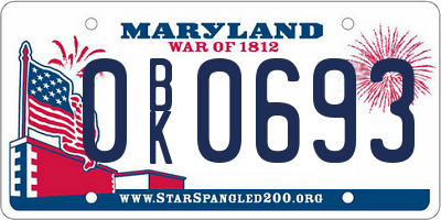 MD license plate 0BK0693