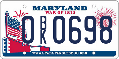 MD license plate 0BK0698