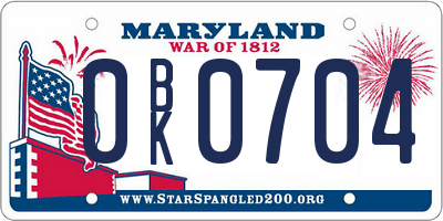 MD license plate 0BK0704