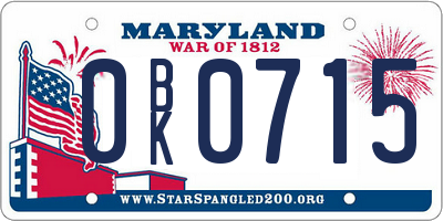MD license plate 0BK0715