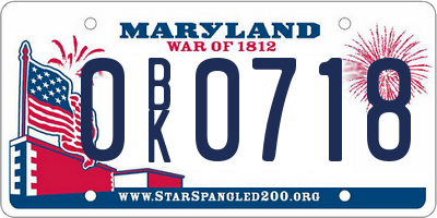 MD license plate 0BK0718