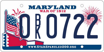 MD license plate 0BK0722