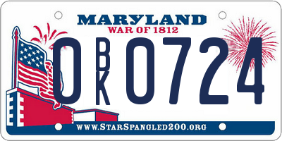 MD license plate 0BK0724
