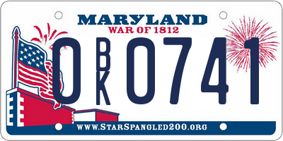 MD license plate 0BK0741