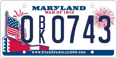 MD license plate 0BK0743
