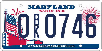 MD license plate 0BK0746
