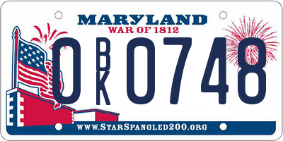 MD license plate 0BK0748