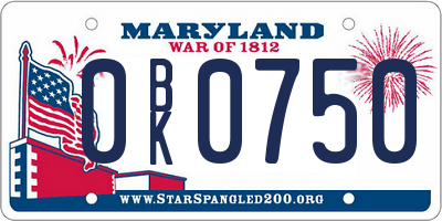 MD license plate 0BK0750