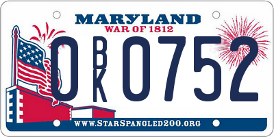 MD license plate 0BK0752