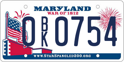 MD license plate 0BK0754