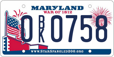 MD license plate 0BK0758