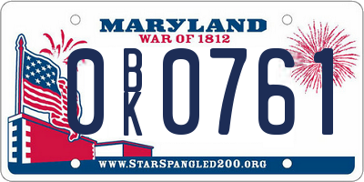 MD license plate 0BK0761