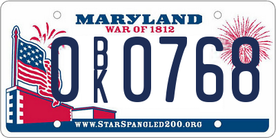 MD license plate 0BK0768