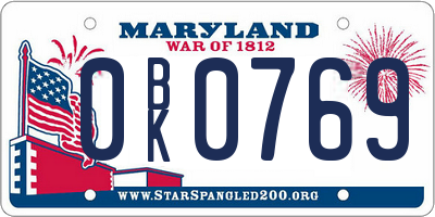 MD license plate 0BK0769