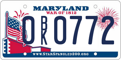 MD license plate 0BK0772