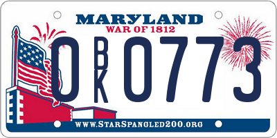 MD license plate 0BK0773