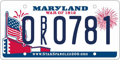MD license plate 0BK0781
