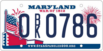 MD license plate 0BK0786