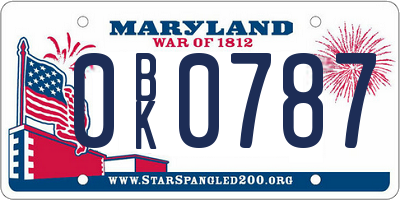 MD license plate 0BK0787