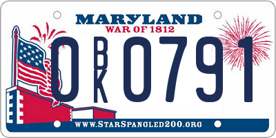 MD license plate 0BK0791