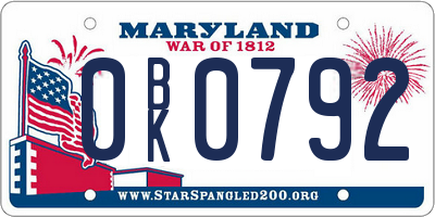MD license plate 0BK0792