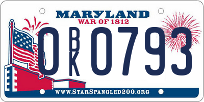 MD license plate 0BK0793