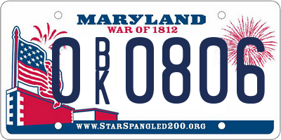 MD license plate 0BK0806
