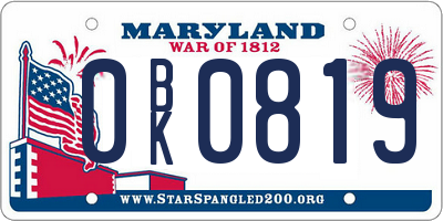 MD license plate 0BK0819