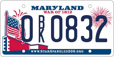 MD license plate 0BK0832