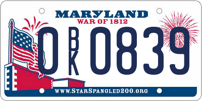 MD license plate 0BK0839