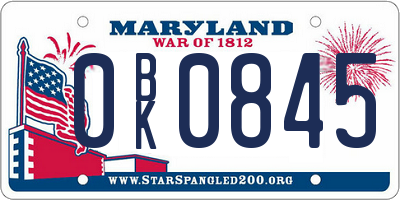 MD license plate 0BK0845