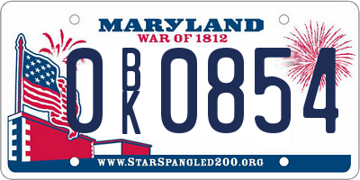 MD license plate 0BK0854