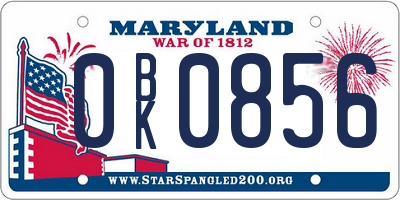 MD license plate 0BK0856