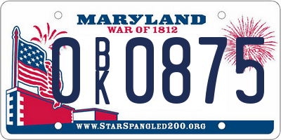 MD license plate 0BK0875