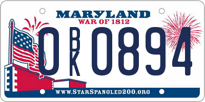 MD license plate 0BK0894