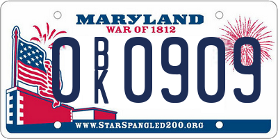 MD license plate 0BK0909