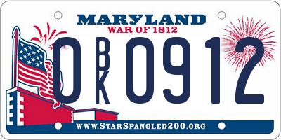 MD license plate 0BK0912