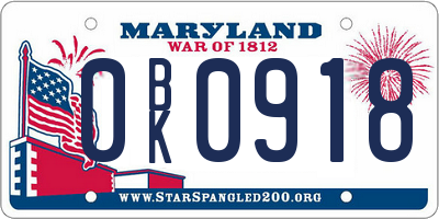MD license plate 0BK0918