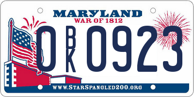 MD license plate 0BK0923