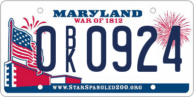 MD license plate 0BK0924