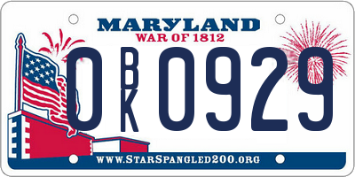 MD license plate 0BK0929
