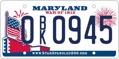 MD license plate 0BK0945