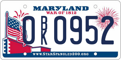 MD license plate 0BK0952