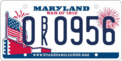 MD license plate 0BK0956