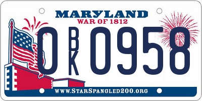 MD license plate 0BK0958